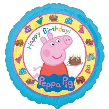 Foliowe Balony kolorowe z napis. "Peppa Pig Happy Birthday". 18" - 46 cm / 1 szt.