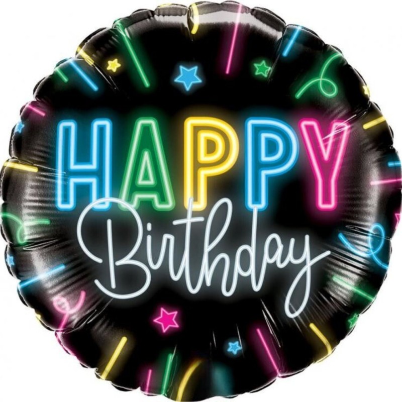 Foliowe Balony kolorowe z napis. "Happy Birthday". 18" - 46 cm / 1 szt.