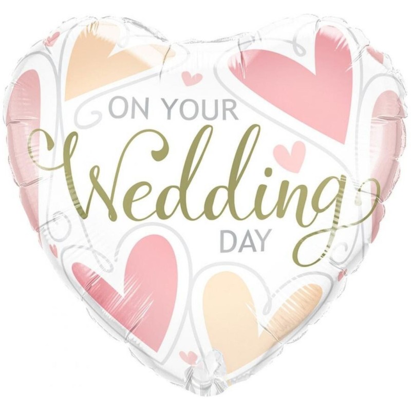 Foliowe Balony kolorowe z napis. "ON YOUR WEDDING DAY". 18" - 46 cm / 1 szt.