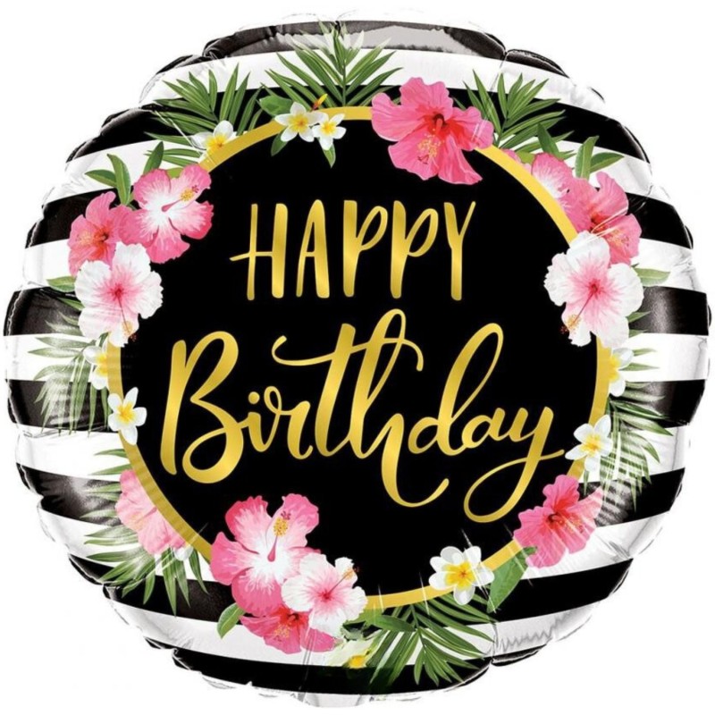 Foliowe Balony kolorowe z napis. "Happy Birthday" (Kwiaty). 18" - 46 cm / 1 szt.