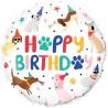 Foliowe Balony kolorowe z napis. "Happy Birthday" (Party Puppies). 18" - 46 cm / 1 szt.