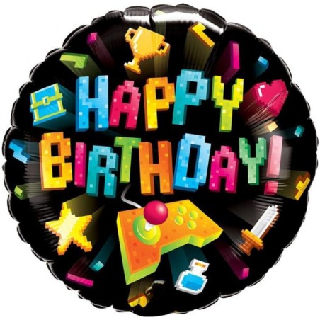 Foliowe Balony kolorowe z napis. "Happy Birthday" (Gaming). 18" - 46 cm / 1 szt.