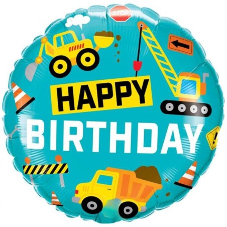 Foliowe Balony kolorowe z napis. "Happy Birthday" (Construction). 18" - 46 cm / 1 szt.