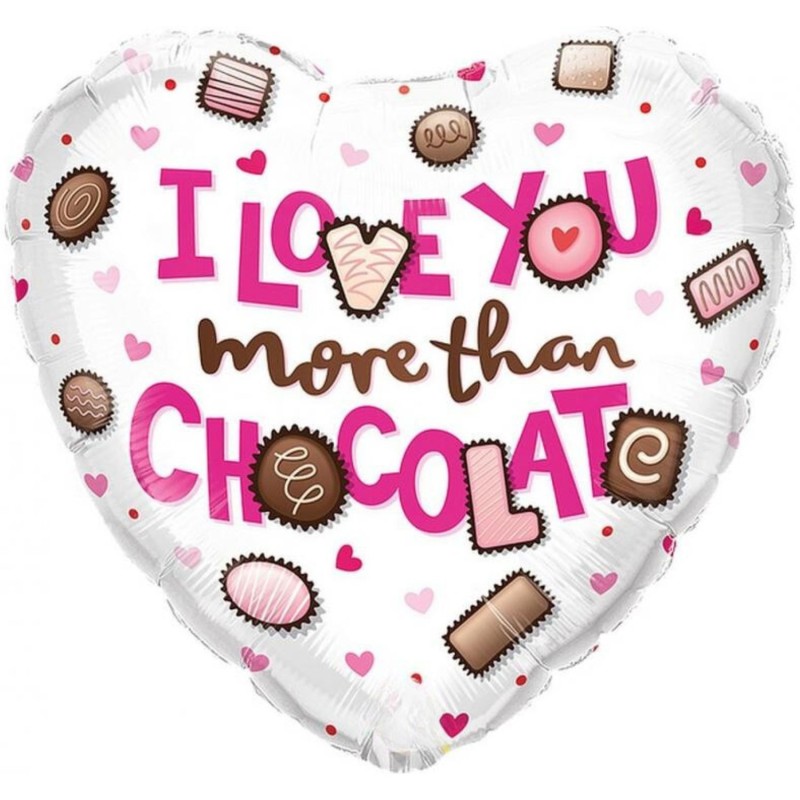 Foliowe Balony kolorowe z napis. "I Love You More Than Chocolate". 18" - 46 cm / 1 szt.(pakowany)
