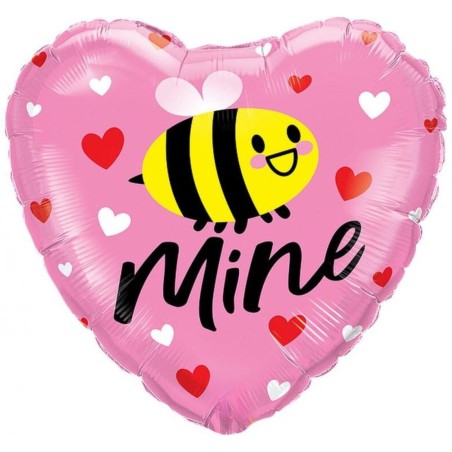 Foliowe Balony kolorowe z napis. "Mine" (serce). 18" - 46 cm / 1 szt.