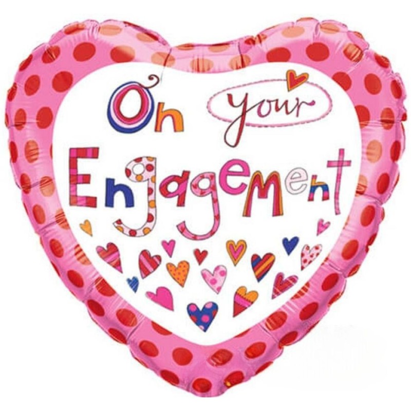 Foliowe Balony kolorowe z napis. "On Your Engagement" (serce). 18" - 46 cm / 1 szt.