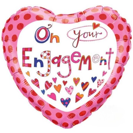 Foliowe Balony kolorowe z napis. "On Your Engagement" (serce). 18" - 46 cm / 1 szt.