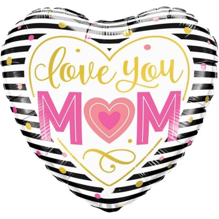Foliowe Balony kolorowe z napis. "LOVE YOU MOM" (serce). 18" - 46 cm / 1 szt.