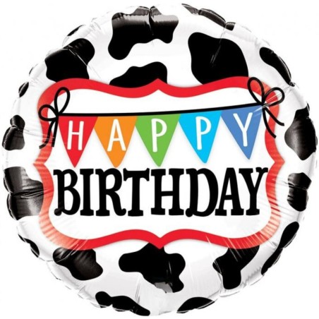 Foliowe Balony kolorowe z napis. "Happy Birthday" (Cow Pattern). 18" - 46 cm / 1 szt.
