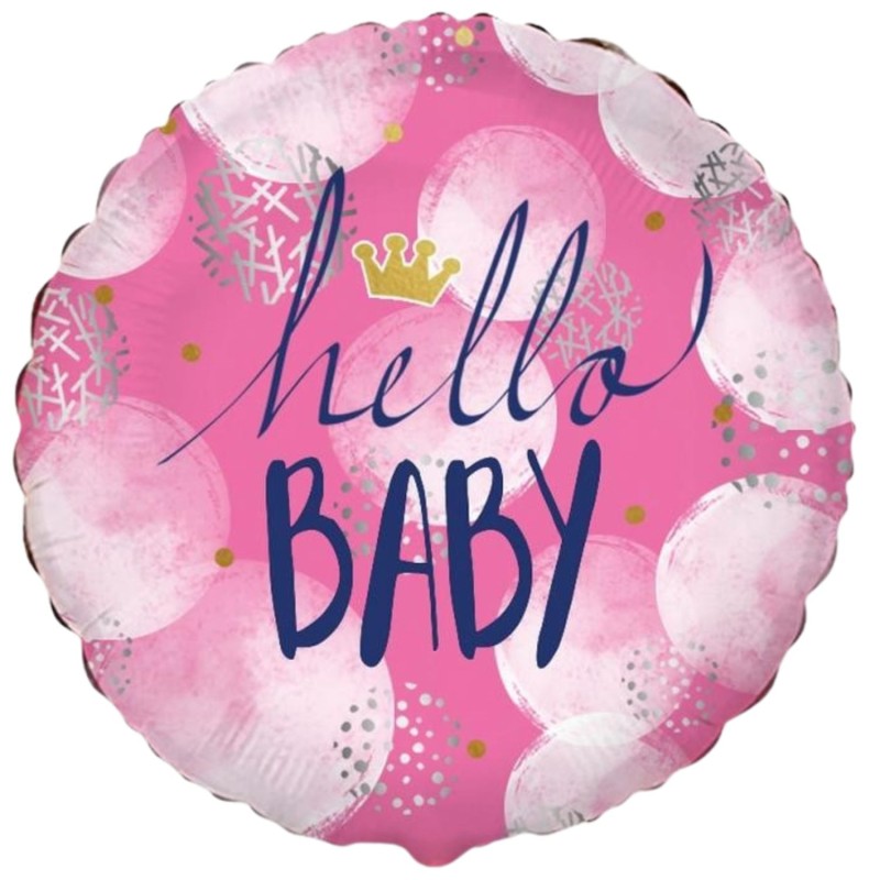 Foliowe Balony róężowe z napis. "Hello Baby Girl". 18" - 46 cm / 1 szt.(pakowany)