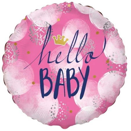 Foliowe Balony róężowe z napis. "Hello Baby Girl". 18" - 46 cm / 1 szt.(pakowany)