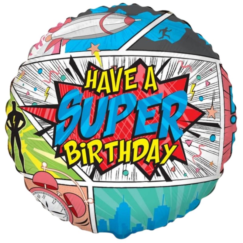 Foliowe Balony kolorowe z napis. "Have A Super Birthday". 18" - 46 cm / 1 szt.
