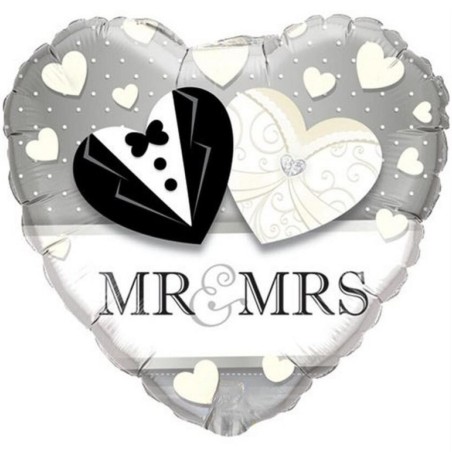 Foliowe Balony kolorowe z napis. "MR & MR's". 18" - 46 cm / 1 szt.