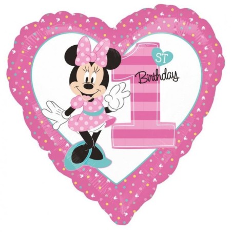 Foliowe Balony różowe z napis. "1st Birthday" (Minnie Mouse). 18" - 46 cm / 1 szt.