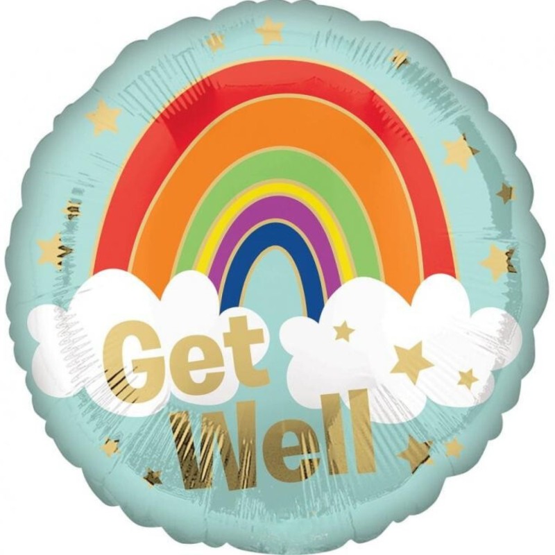 Foliowe Balony kolorowe z napis. "Get Well" (Golden Rainbow). 18" - 46 cm / 1 szt.(zapakowany)