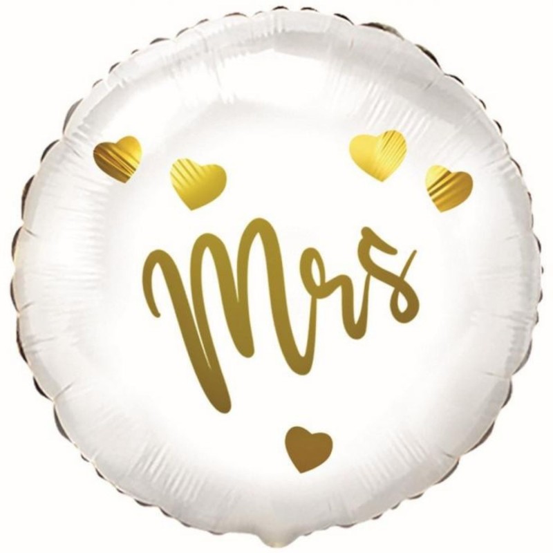Foliowe Balony białe z napis. "Mrs". 18" - 46 cm / 1 szt.