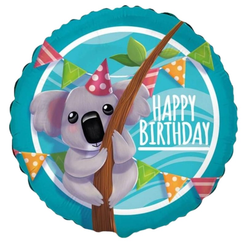Foliowe Balony kolorowe z napis. "Happy Birthday" (Koala). 18" - 46 cm / 1 szt.