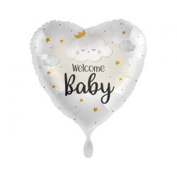 Foliowe Balony białe z napis. "Welcome baby". 18" - 46 cm / 1 szt.(zapakowany)