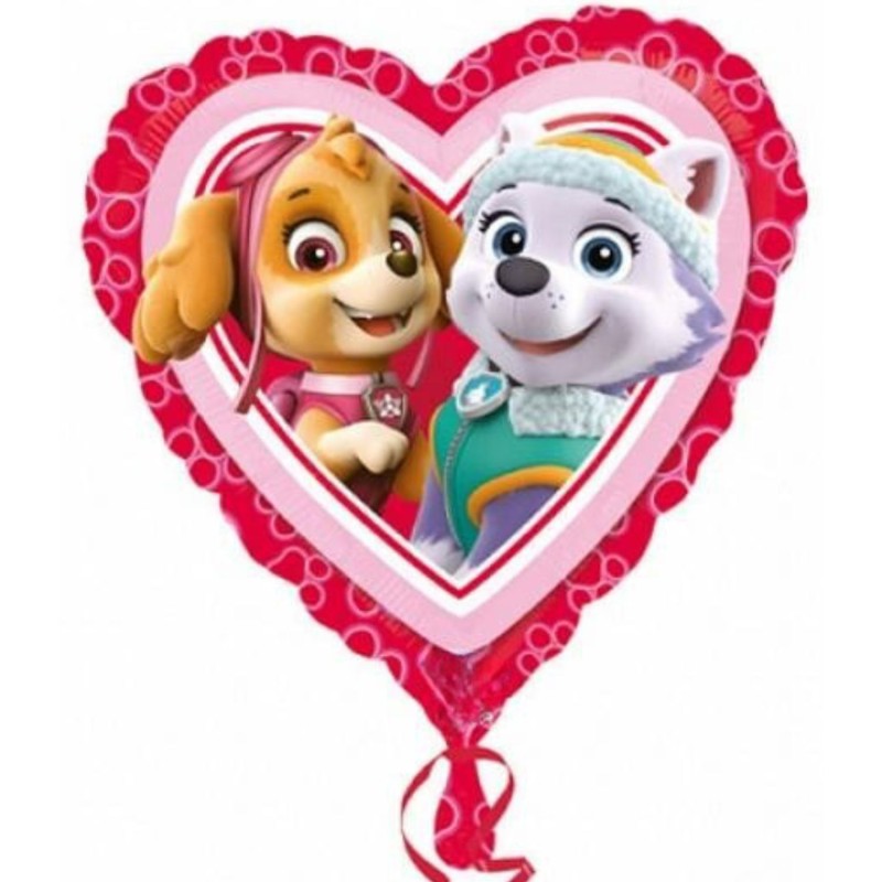 Foliowe Balony kolorowe z nadr. Paw Patrol Love - Girl (serce). 18" - 46 cm / 1 szt.