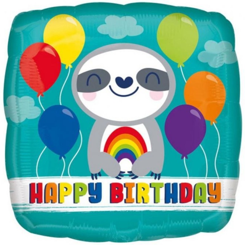 Foliowe Balony kolorowe z napis. "Happy Birthday" (Leniwiec z tęczą). 18" - 46 cm / 1 szt.(zapakowany)