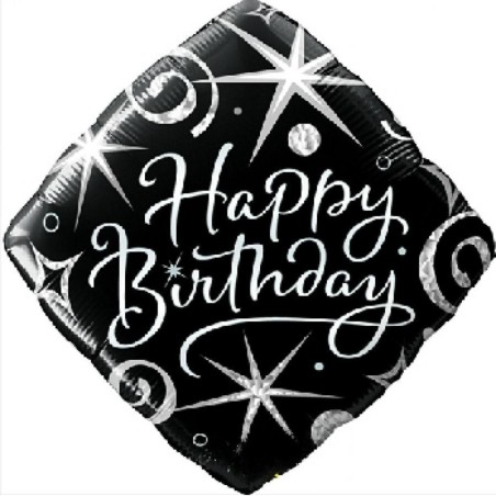 Foliowe Balony czarno-biały z napis. "Happy Birthday" (kwadratowy). 18" - 46 cm / 1 szt.