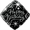 Foliowe Balony czarno-biały z napis. "Happy Birthday" (kwadratowy). 18" - 46 cm / 1 szt.