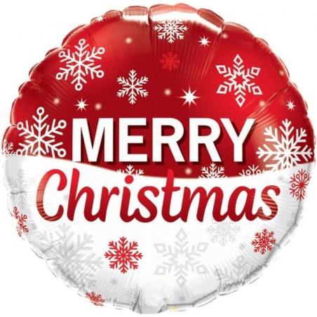Foliowe Balony czerwono-białe z napis. "Merry Christmas" (płatki śniegu). 18" - 46 cm / 1 szt.
