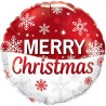 Foliowe Balony czerwono-białe z napis. "Merry Christmas" (płatki śniegu). 18" - 46 cm / 1 szt.