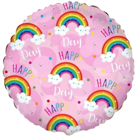 Foliowe Balony różowe z napis. "Happy Day" (tęcza). 18" - 46 cm / 1 szt.