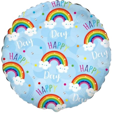 Foliowe Balony niebieskie z napis. "Happy Day" (tęcza). 18" - 46 cm / 1 szt.