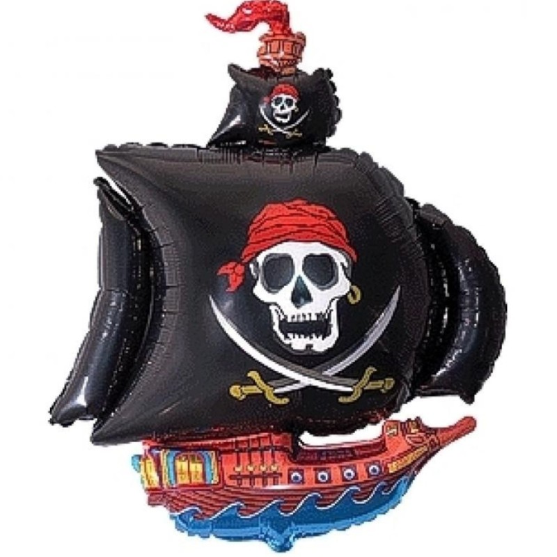 Foliowe Balony czarny w kszta. Statek Piracki. 14" - 35 cm / 1 szt.