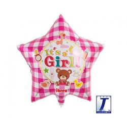 Foliowe Balony różowy z napisem "It’s A Girl". 15"- 38 cm / 1 szt.