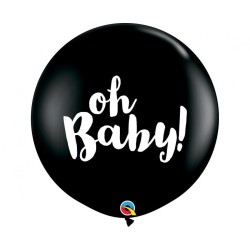 Lateksowe Balony czarny z napis. "Oh Baby"(Kulisty). 36" - 91 cm / 2 szt.