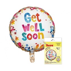 Foliowy Balony kolorowy z napis. "Get well soon"(Okrągłe). 14" - 35 cm / 1 szt.