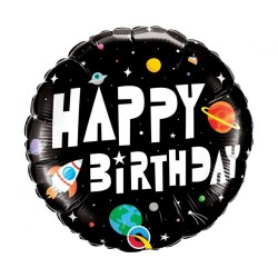 Foliowe Balony kolorowe z napisem "Happy Birthday"(Kosmos). 18"- 46 cm / 1 szt.