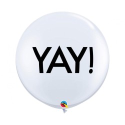Lateksowe Balony biały z napis. "Yay!"(Kulisty). 36" - 91 cm / 2 szt.