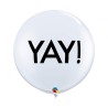 Lateksowe Balony biały z napis. "Yay!"(Kulisty). 36" - 91 cm / 2 szt.