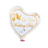 Foliowy Balony biały z napis. "On Your Wedding Day"(Serce). 14" - 35 cm / 1 szt.