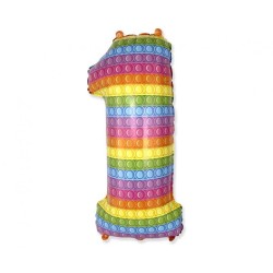 Balon foliowy kolorowy w kropki w kształcie "Cyfry 1", 27"- 69 cm / 1 szt