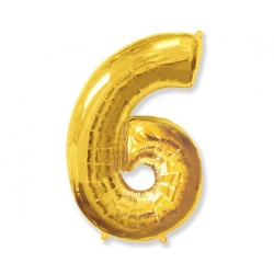 Balon foliowy złota Cyfra 6, 27"- 69 cm / 1 szt.
