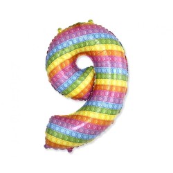 Balon foliowy kolorowy w kropki w kształcie "Cyfry 9", 27"- 69 cm / 1 szt