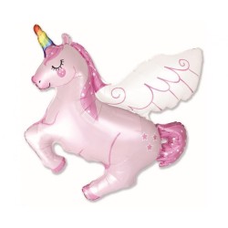 Kolorowy Balon foliowy 14" FX - Jednorożec - Tęczowy róg, różowy  35 cm 1 szt.