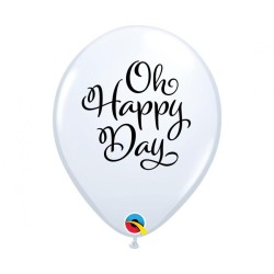 Lateksowe Balony biały z napis. "Oh happy day." 11" - 28 cm / 25 szt.