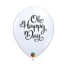 Lateksowe Balony biały z napis. "Oh happy day." 11" - 28 cm / 25 szt.