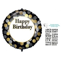 Foliowe Balony złoto-srebrne z napisem "Happy Birthday"(Grochy). 18"- 46 cm / 1 szt.