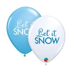Lateksowe Balony biało-niebieskie z napis. "Let It Snow",  11" - 28 cm / 6 szt.