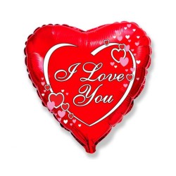 Balon foliowy czerwony w kształcie serca z nadrukiem "I Love You", 18"- 46 cm /1szt
