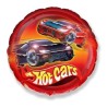 Foliowe Balony czerwone z napisem "Hot Cars"(Samochody). 18"- 46 cm / 1 szt.(pakowany)