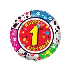 Foliowy balon kolorowy "Happy Birthday - 1", 18" - 46 cm. 1 szt. (pakowany)