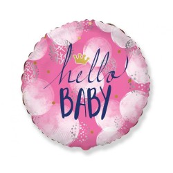 Foliowe Balony róężowe z napis. "Hello Baby Girl". 18" - 46 cm / 1 szt.(pakowany)